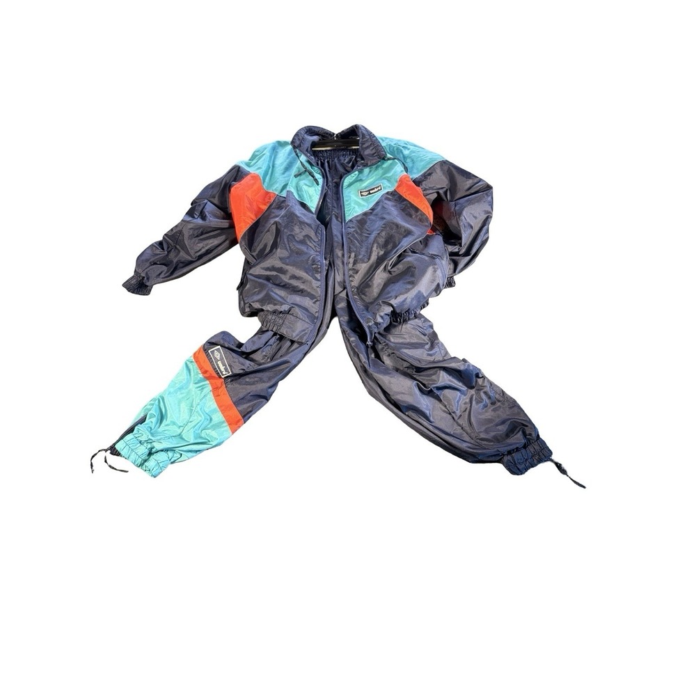 Vintage Umbro Nylon Tracksuit Windbreaker Jacket Pants Set Navy Teal Red M